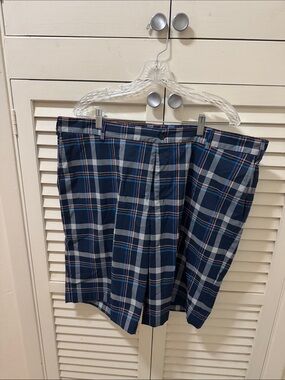 Slazenger Navy Plaid Shorts with Gray and Pink Accents